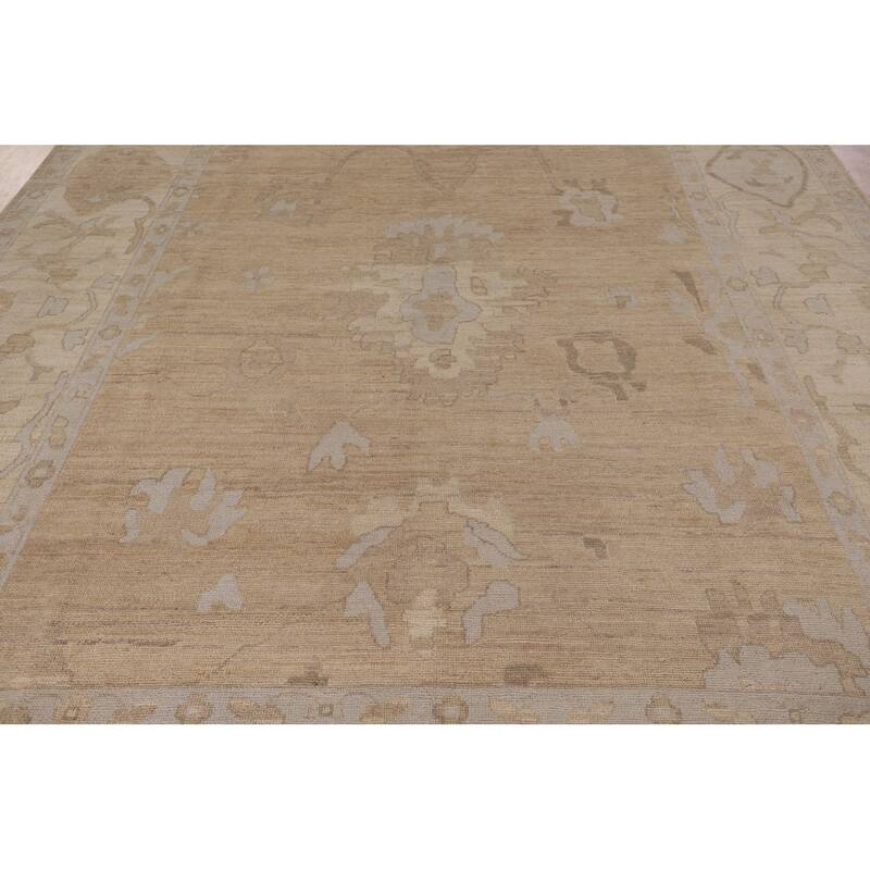 Vegetable Dye Oushak Turkish Rug Handmade Floral Beige Wool Carpet - 7'11" x 10'2"