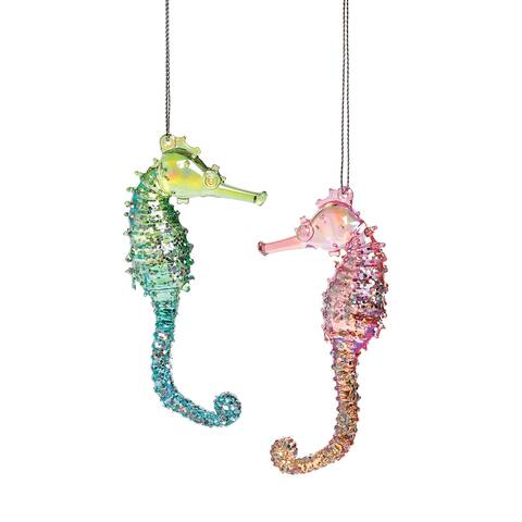 Sparkle Seahorse Ornament, Set of 2 - Blue - Set of 2