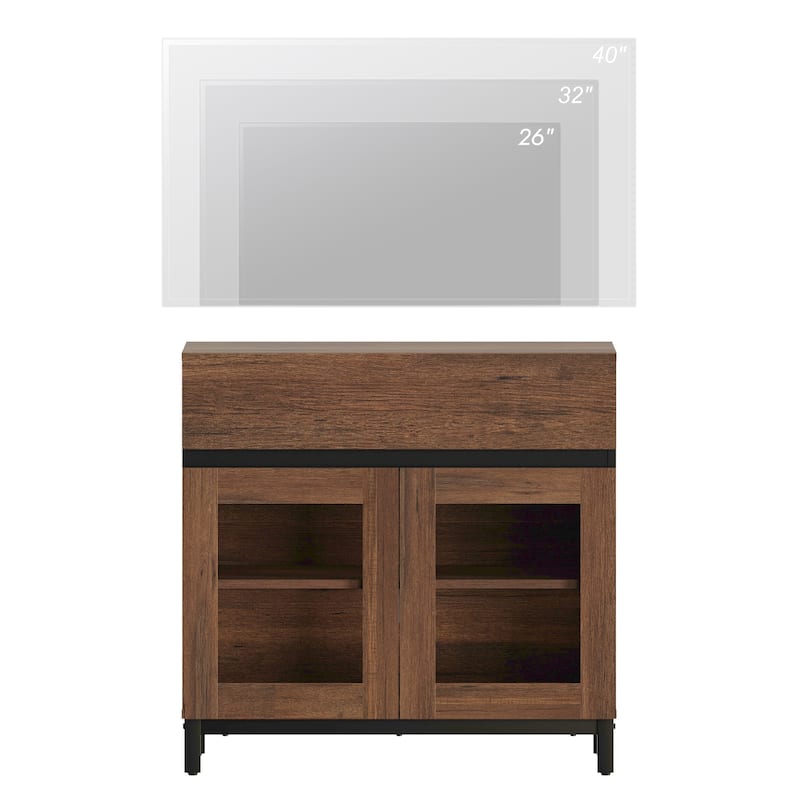 WAMPAT Modern TV Stand with Glass Doors for 110 inch TVs, Entertainment Center Console with 3 Drawers and Metal Base