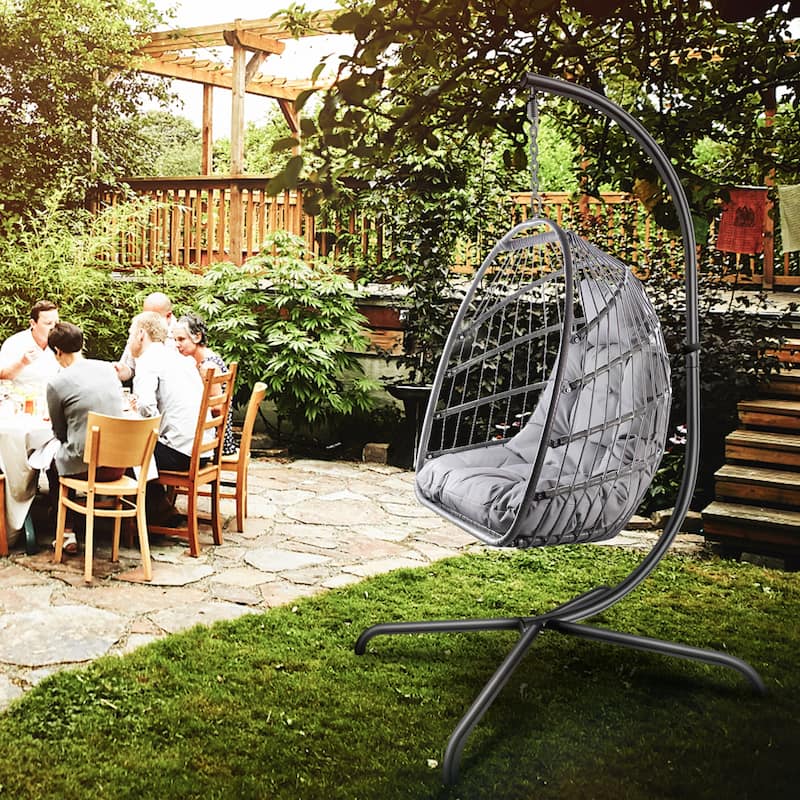 Outdoor Hanging Basket Egg Chair Swing with Stand Cushion