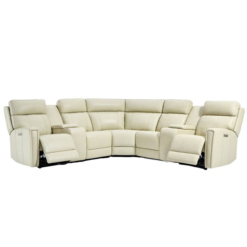 Genuine Leather Power Recliner Sectional Sofa with Ajustable Headrest, USB&USB-C Port