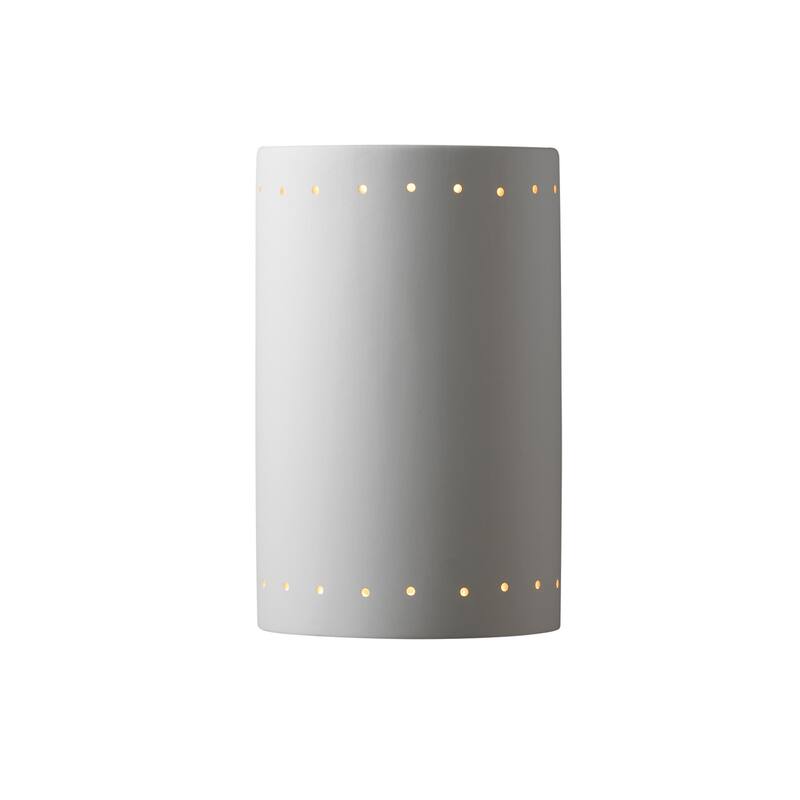 Justice Design Ambiance - Large ADA Cylinder w/ Perfs - Closed Top Wall Sconce - Replaceable Bulb - Bisque