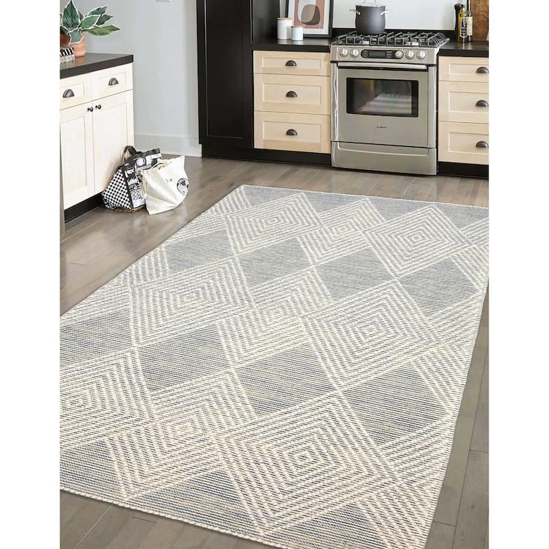 ECARPETGALLERY Braid weave Sienna Teal Wool Rug - 5'2 x 8'2