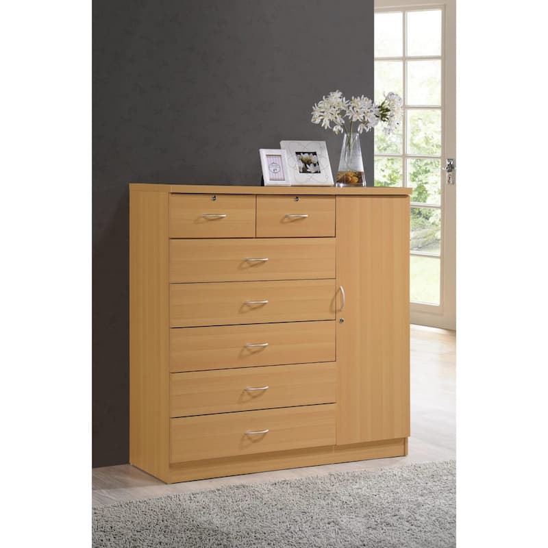 48.25" Beige Rectangular 7-Drawer Chest with Locks and Door