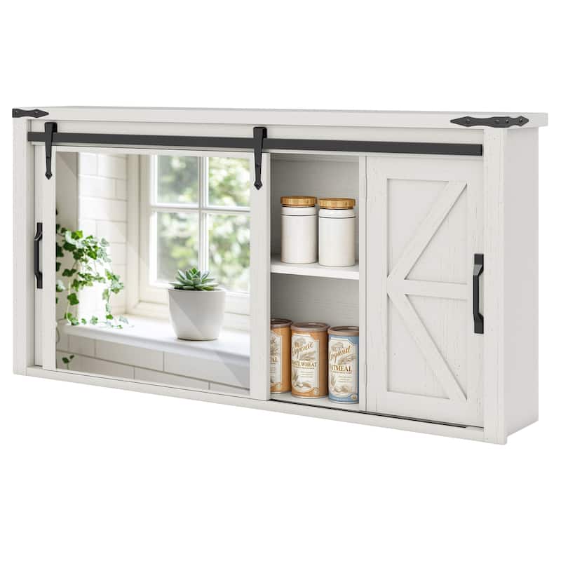 Moasis Bathroom Medicine Cabinet Wall Mounted Storage Organizer with Mirror and Sliding Barn Door