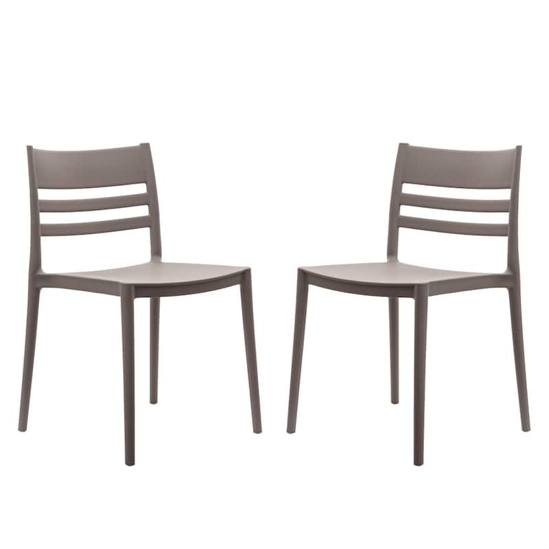 Commercial All-Weather Resin Stack Chair with Slatted Backrest-Set of 2 - 19.75"W x 20.75"D x 31.75"H - Gray
