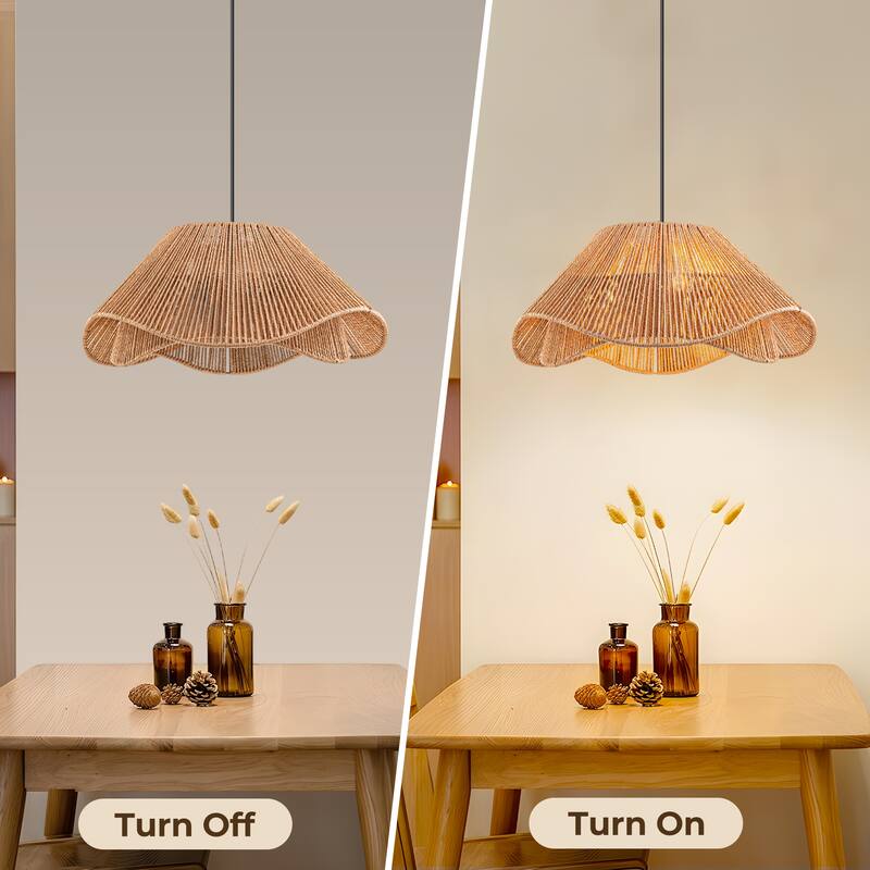 FTL 19 inch Rattan Pendant Light Fixture Boho