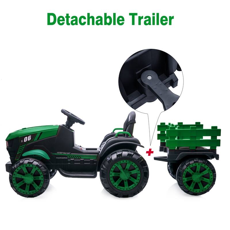 Kids Ride On Tractor with Trailer, 12V Battery Powered Electric