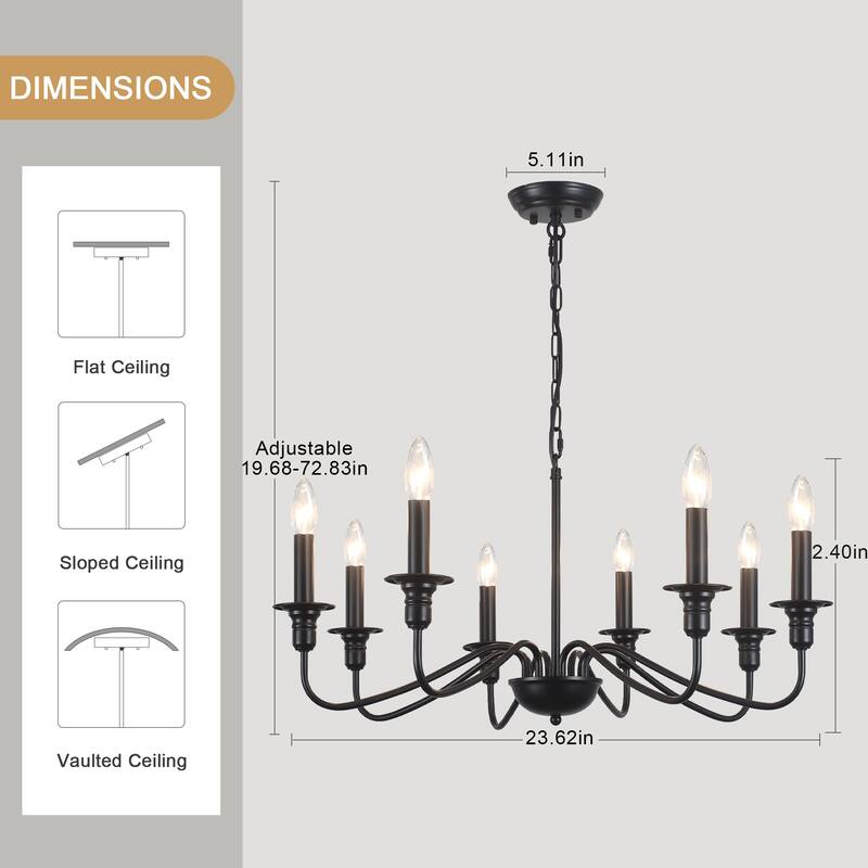 8-Light Rustic Candlestick Island Chandelier Linear Chandelier Lighting for Kitchen Island