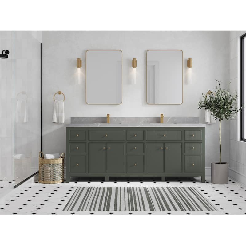 Willow Collections 84 in. W x 22 in. D Sonoma Free Standing Reeded Double Sink Bathroom Vanity with Countertop - 2" Pearl Gray - Pewter Green