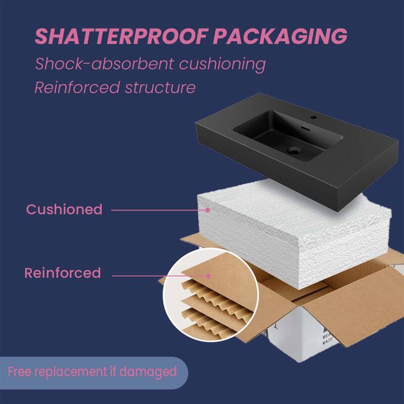 CITTANEO Modern Rectangular Bath Sink for Vanity Top, Solid Surface Vanity Sink with Gel Coat Finish, Single Hole Faucet