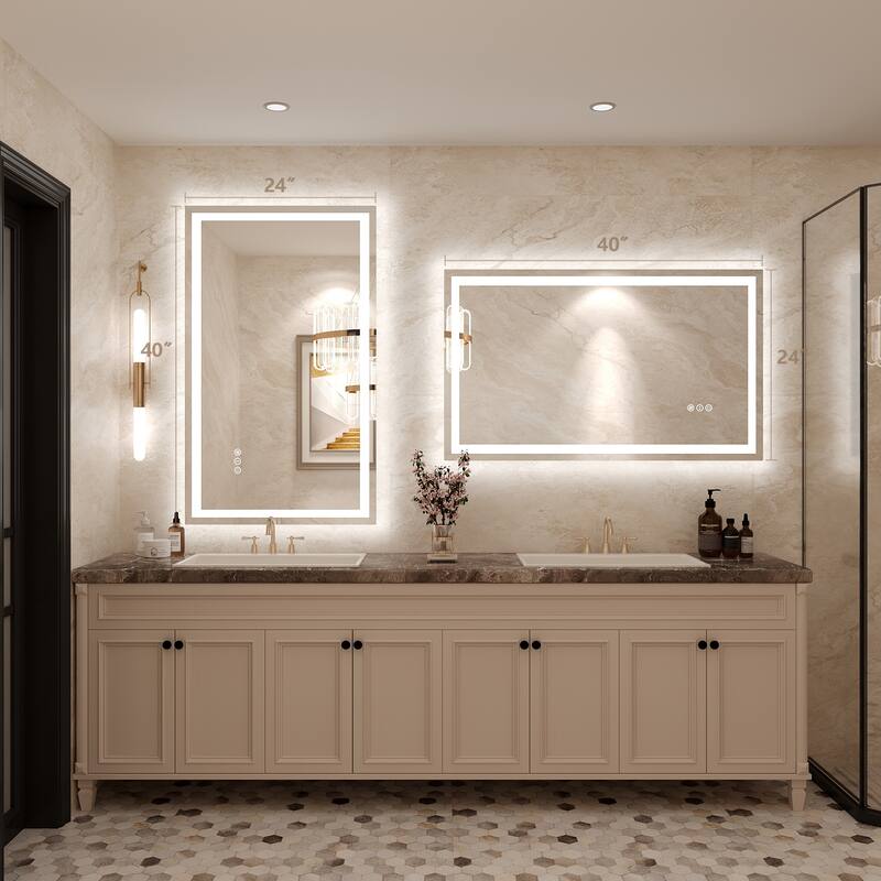 Frameless LED Front Light and Backlit 3 Colors Dimmable Anti-Fog Wall Bathroom Vanity Mirror