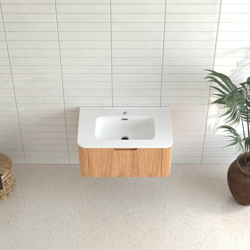GDF Studio - Verona Floating Bathroom Vanity with Curved Edge Storage & Ceramic Basin without Faucet
