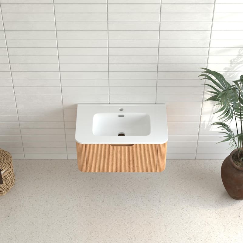 Wall-Mounted Floating Bathroom Vanity with Ceramic Basin