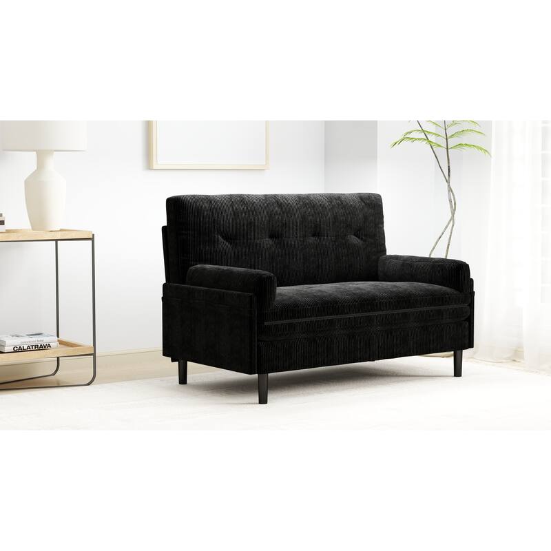 Black 2 Seater Reclining Sofa Sleeper in Fabric and Metal