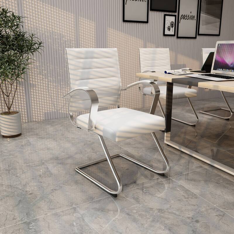 Benmar Modern Leather Office Chair with Stainless Steel Sled Base, Floor Caps, Ergonomic Desk Chair for Home Office or Workspace