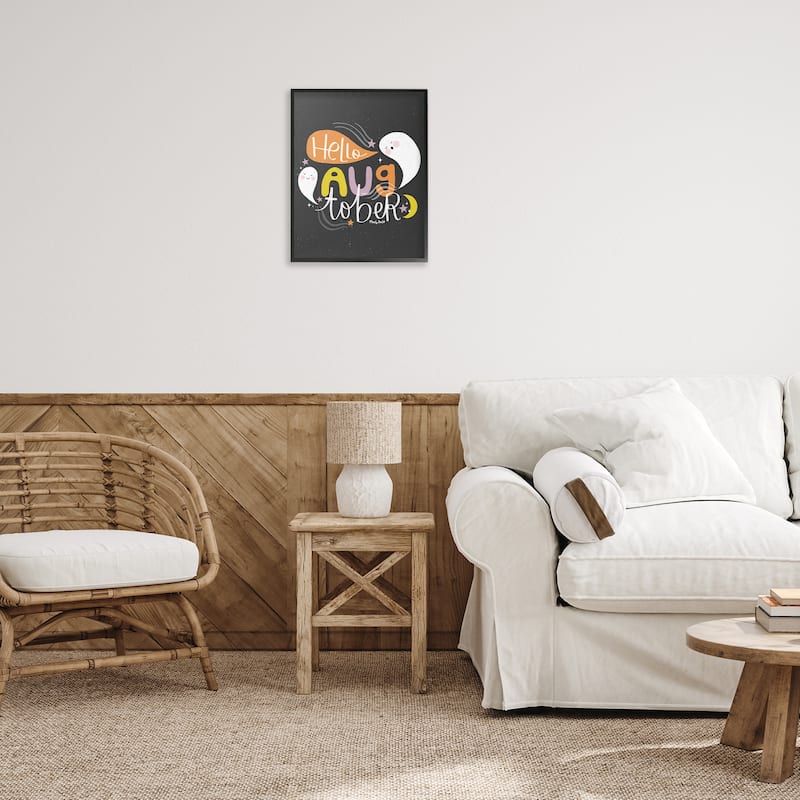 Stupell Hello Augtober with Ghosts Framed Giclee Art Design By Mandy Ford Art + Illustration