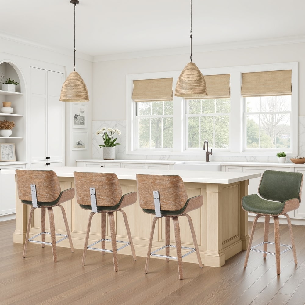 Tyler Mid-Century Swivel Bar Stool, Upholstered Counter Height Chair with Bentwood Legs