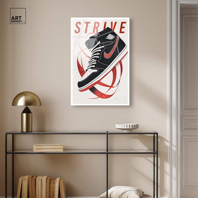 Red Ribbon Sneaker Acrylic by Art Remedy, Ready to Hang