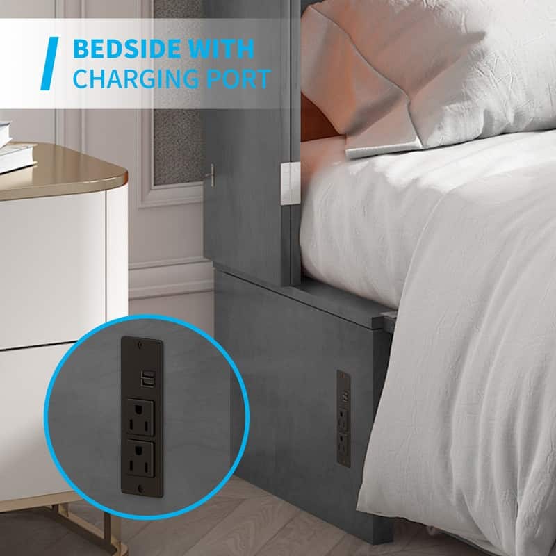 Mixoy Queen Murphy Bed Cabinet Bed Chest with Mattress,Drawers,USB Charging Station