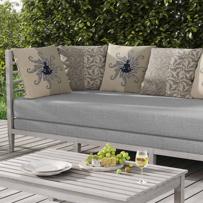 Mystic Silence Indoor/Outdoor Reversible Throw Pillow Beige and Blue
