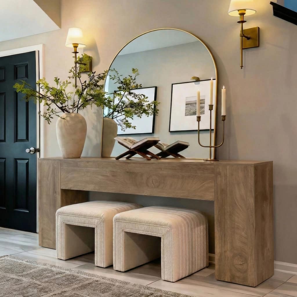 79 Inch Farmhouse Console Table with Storage, Extra Long Entryway Table with Thick Tabletop - 11.61" D x 78.74" W x 33.46" H