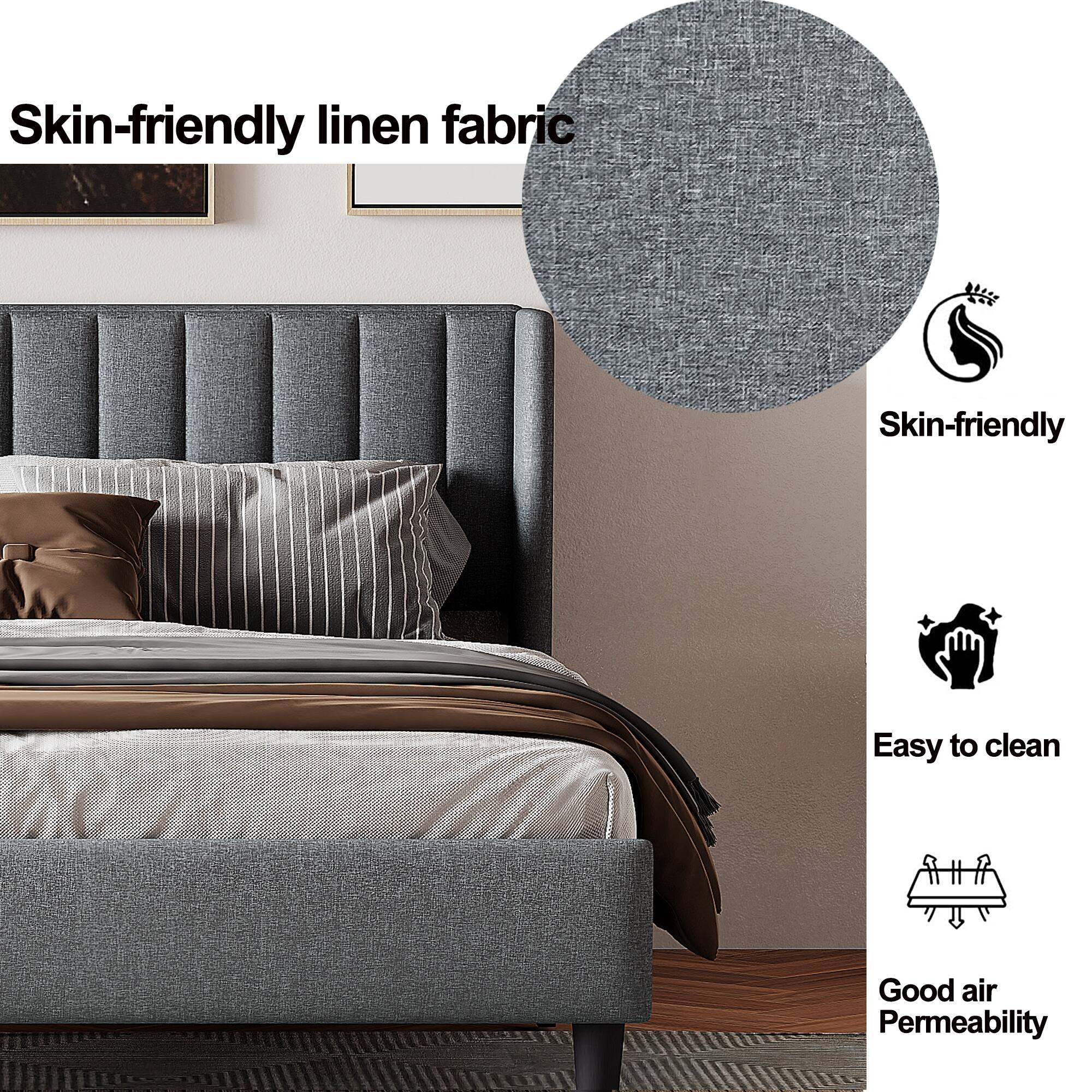 Queen size Upholstered Platform Bed Frame with Headboard, Mattress