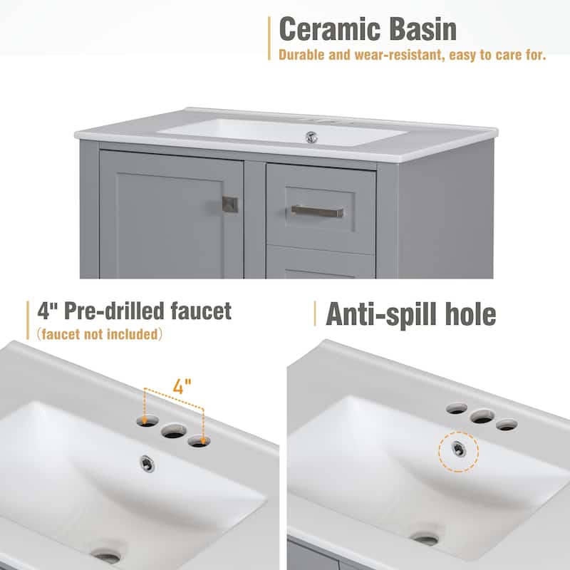 Roomfitters 30" Modern Bathroom Vanity with Sink, Solid Wood Frame, Storage Cabinet with Soft-Close Door and 3 Drawers