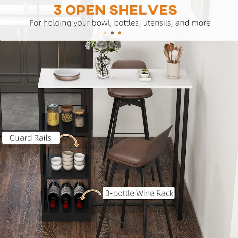 Bar Table with 3-bottle Wine Rack, 3 Storage Shelves