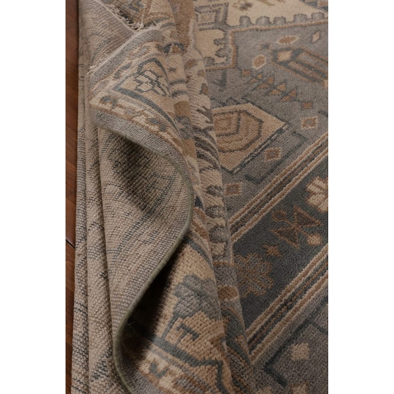 Geometric Khotan Indian Area Rug Hand-Knotted Beige Wool Carpet - 8'10" x 11'10"