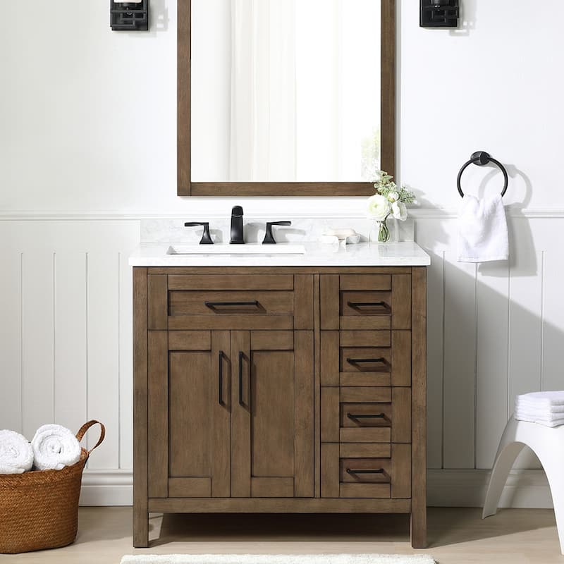 OVE Decors Tahoe 36 in. Almond Latte Vanity with 1 Mirror included - Brushed Nickel Finish - Brown - Single Vanities