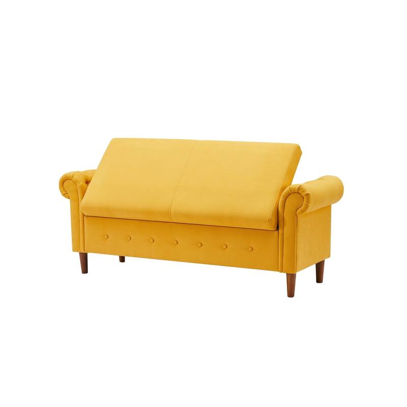 Storage Ottoman Bench with Safety Hinge, Upholstered Storage Bench with Seating for Living Room