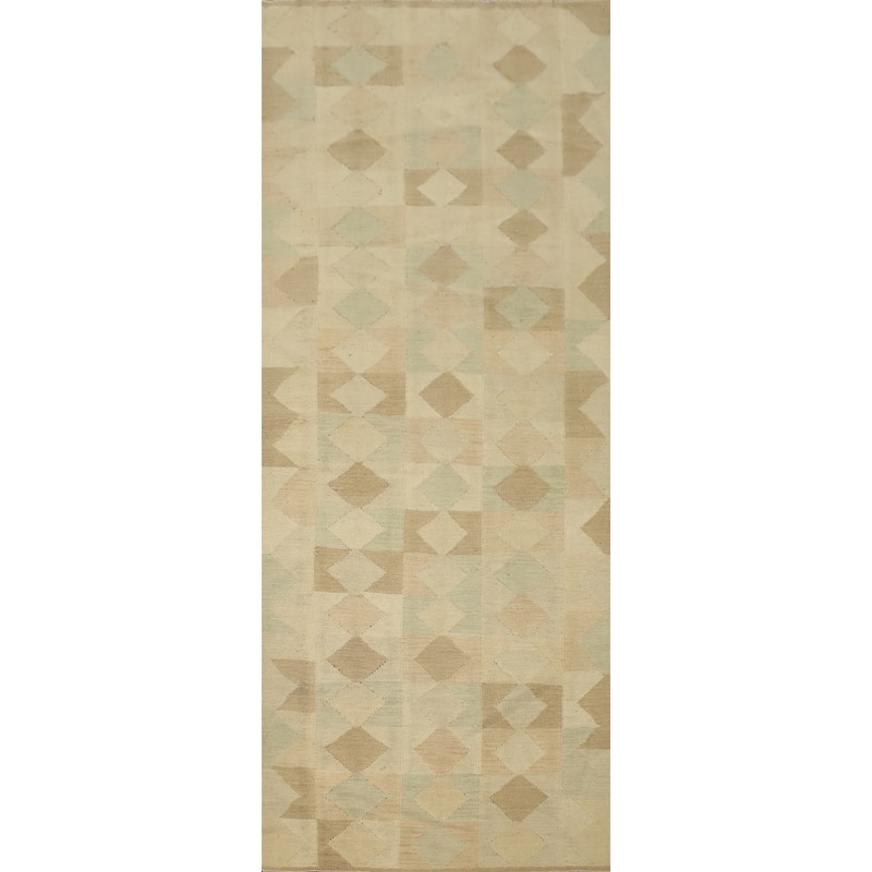 Hand Woven Oriental 100% Wool Carpet Southwestern Modern Multi-Colored Kilim Runner Rug - 8' 8'' X 3' 0''