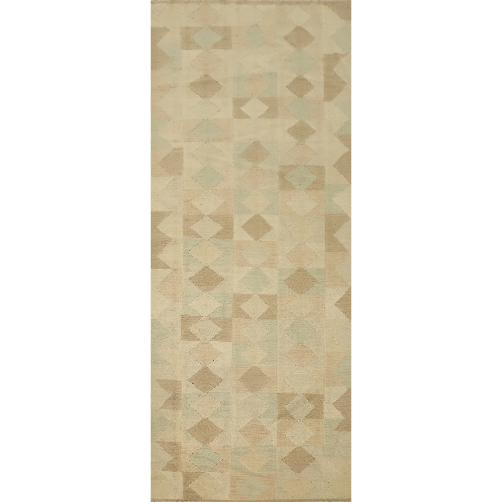 Hand Woven Oriental 100% Wool Carpet Southwestern Modern Multi-Colored Kilim Runner Rug - 8' 8'' X 3' 0''