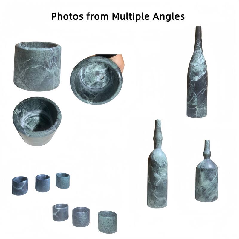 Roomfitters Natural Marble Living Room Accessories Set, Luxury 7-Piece Stone Decor Collection