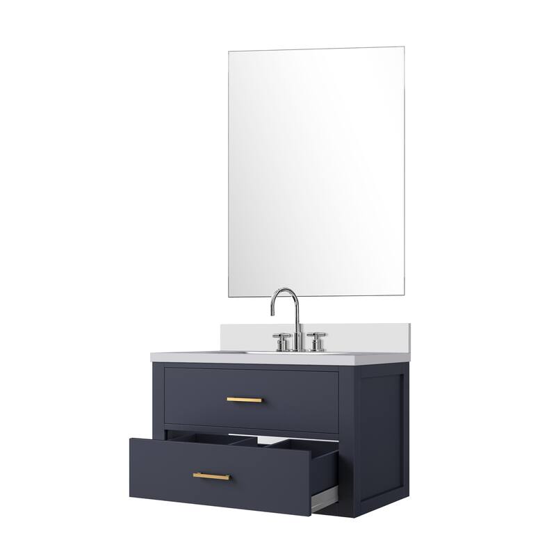 Castor Bath Vanity with Quartz Top, Sink, Mirror and Faucet