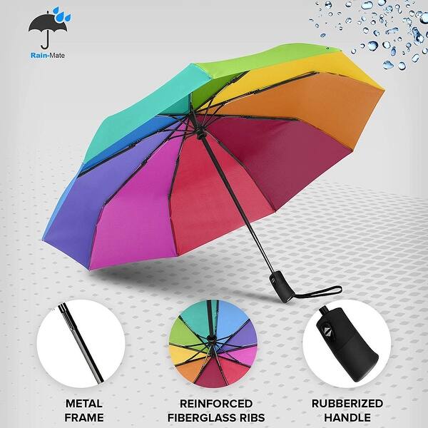 Shop Rain Mate Compact Travel Umbrella Windproof Rainbow Size One Size One Size Overstock 28825792