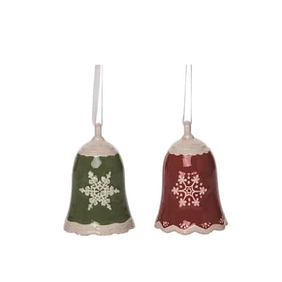 Transpac Ceramic Bell Ornament Set of 2 Christmas Home Decorations