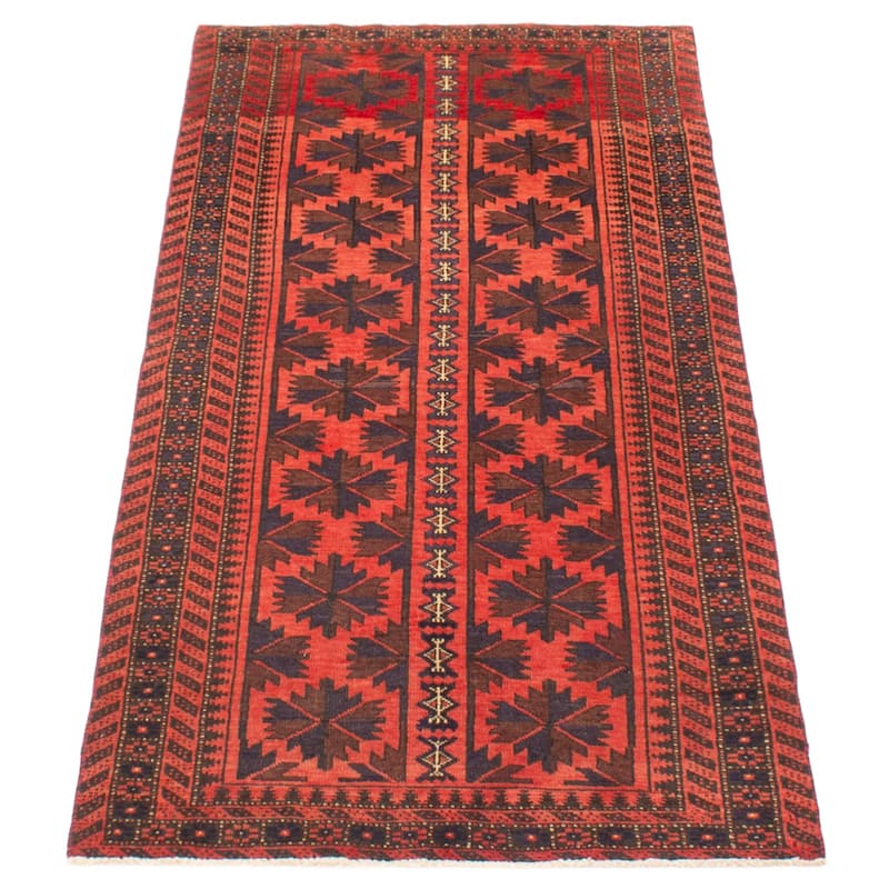 ECARPETGALLERY Hand-knotted Baluch Red Wool Rug - 2'11 x 6'1