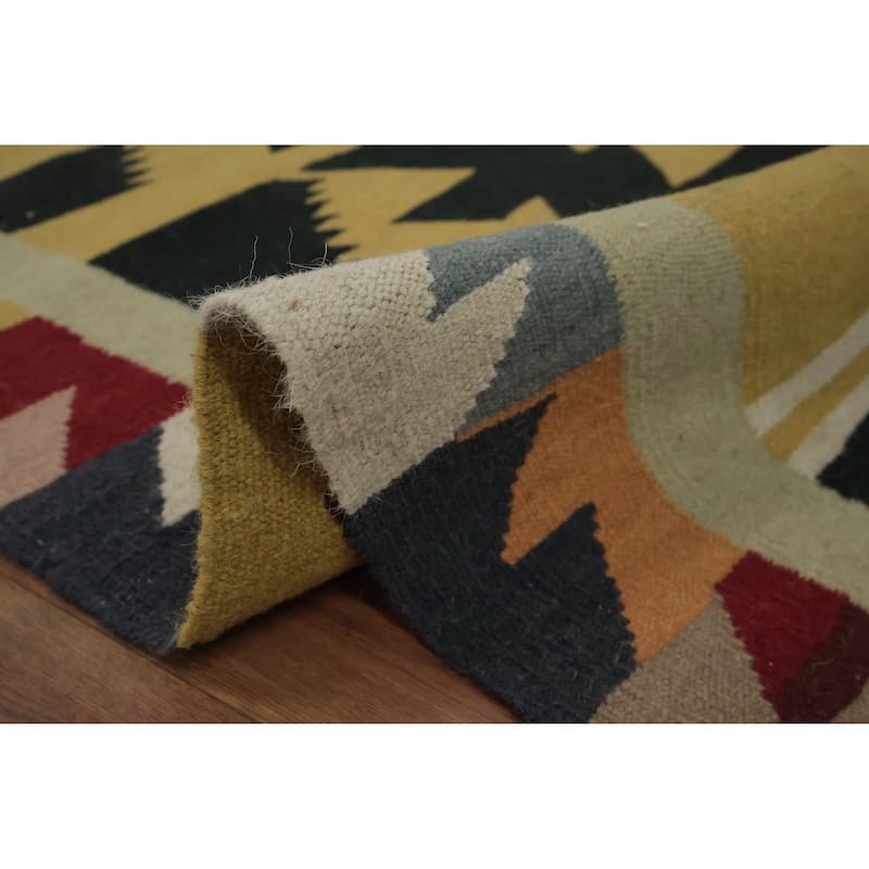 Hand Woven Oriental 100% Wool Carpet Southwestern Tribal Black Kilim Area Rug - 14' 11'' X 9' 9''