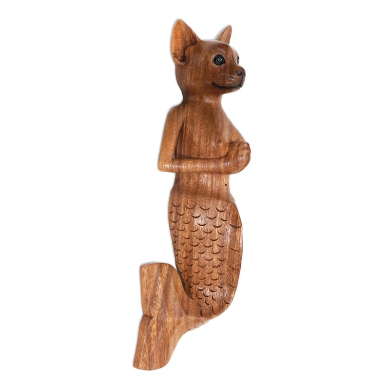 Handmade Mermaid Dog Wood wall sculpture (Indonesia)
