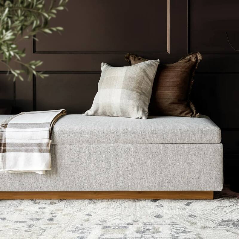 Modern 60" Chenille Weave Upholstered Storage Bench