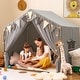 preview thumbnail 3 of 6, Grey Large Toddler Playhouse Tent with Door Curtains Windows and Star String Light - 57.5" x 38" x 52.5"