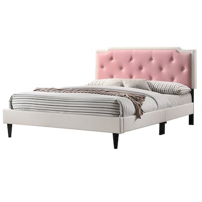 Upholstered Jewel Tufted Full Panel Bed - 81" - White and Pink