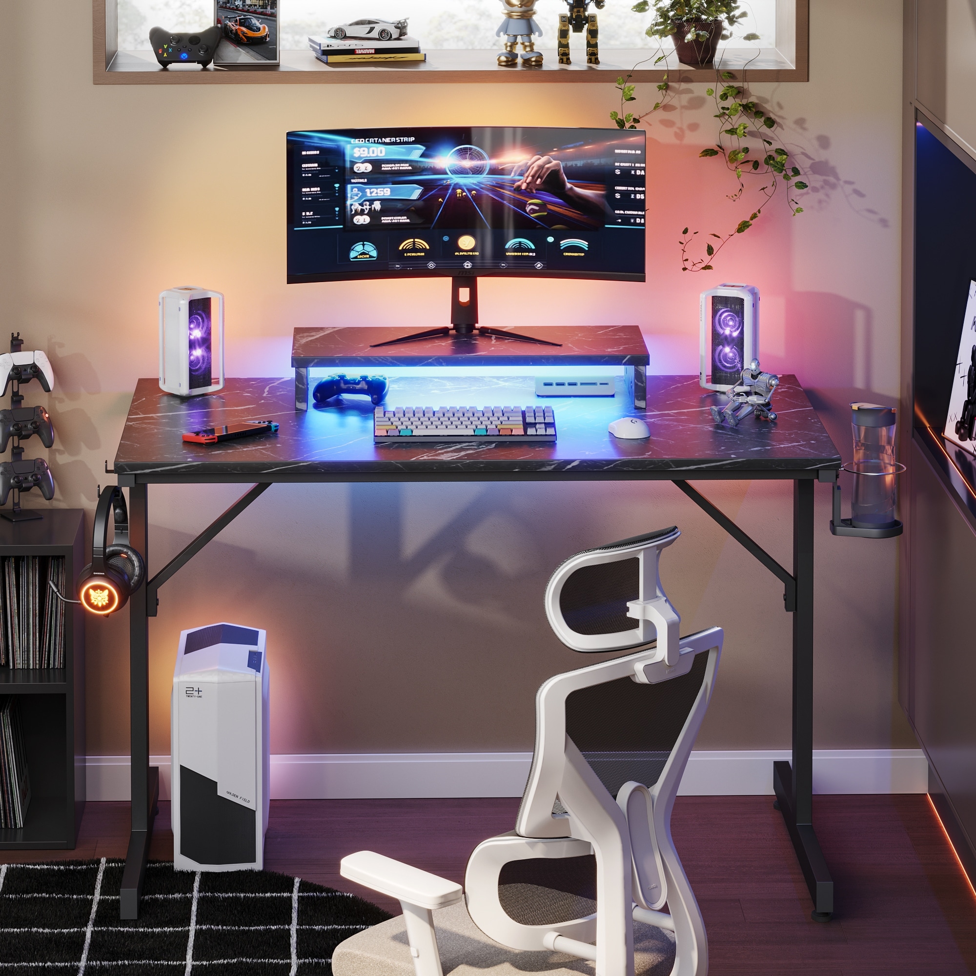 Gaming desk hotsell with monitor shelf
