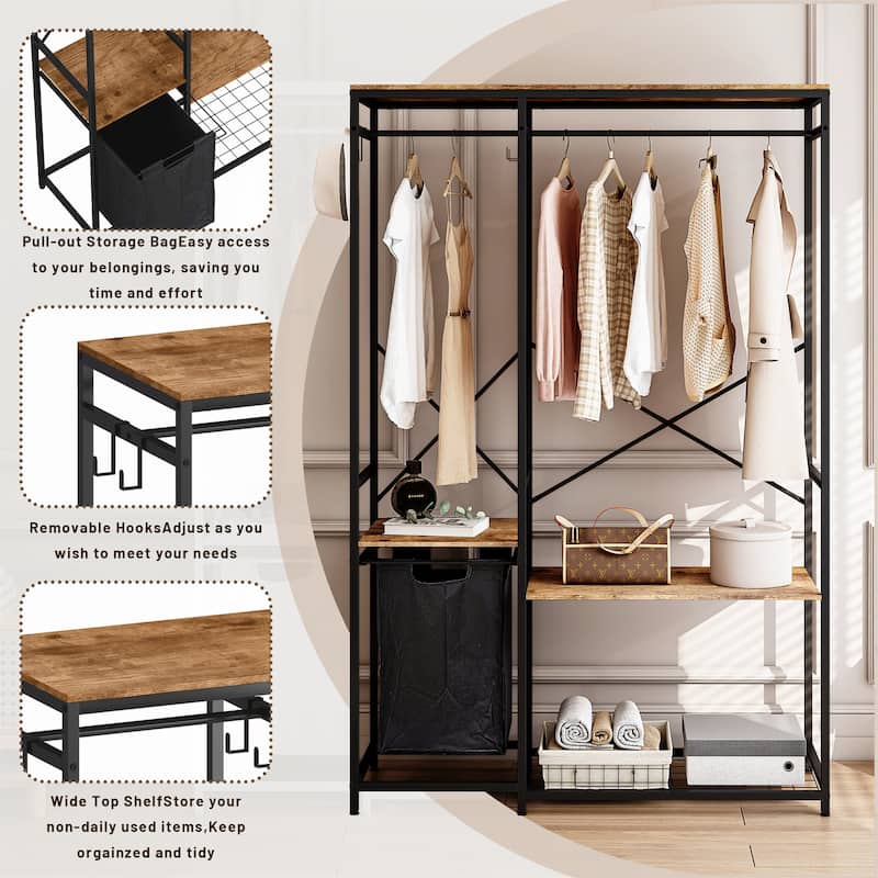 Freestanding Clothing Rack with Bottom Mesh Storage Rack