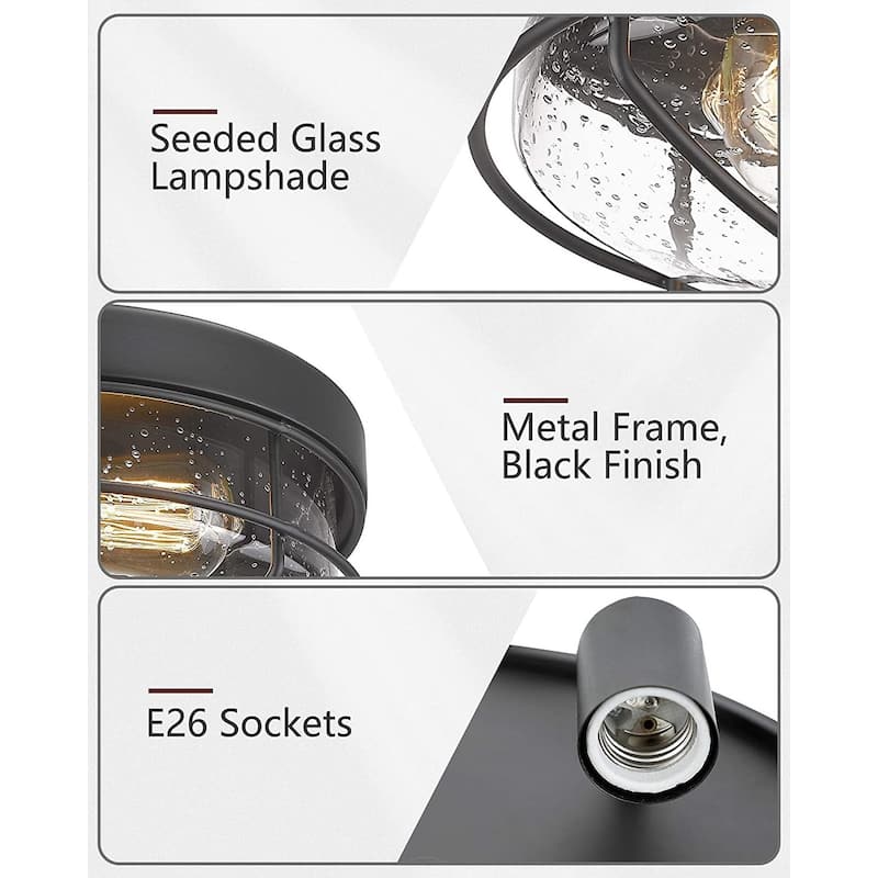 Industrial light fixtures ceiling 2 light glass flush mount