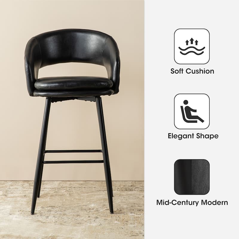 Glitzhome Set of 2 Mid-Century Modern 40.5"H Faux Leather Bar Stools with Nailhead Trim