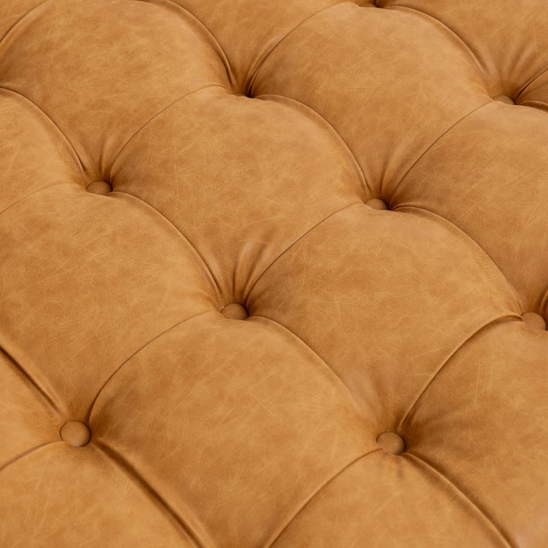 SEYNAR 29.5''Modern PU Leather Round Storage Ottoman with Wood Legs