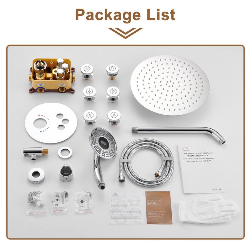 CASAINC Thermostatic Shower Faucet Shower System with 6 Body Jet